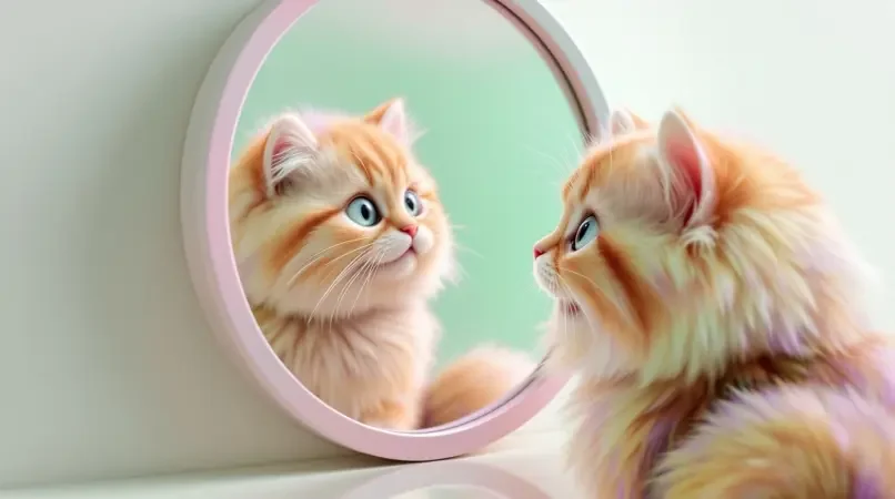猫咪第一次照镜子,被自己帅到炸毛 - 九七电影院 猫咪第一次照镜子,被自己帅到炸毛